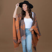 Rumi Reversible One Size Aztec Patterned Tasseled Wrap
