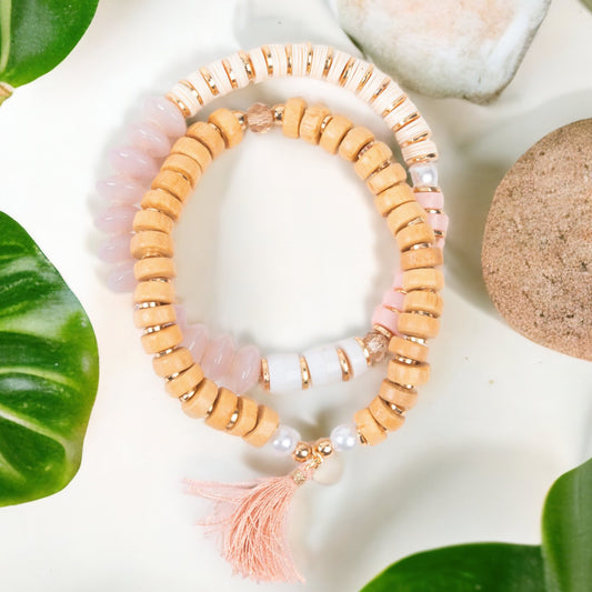 Paloma Mango Wood Layered Tasseled Stretch Bracelet