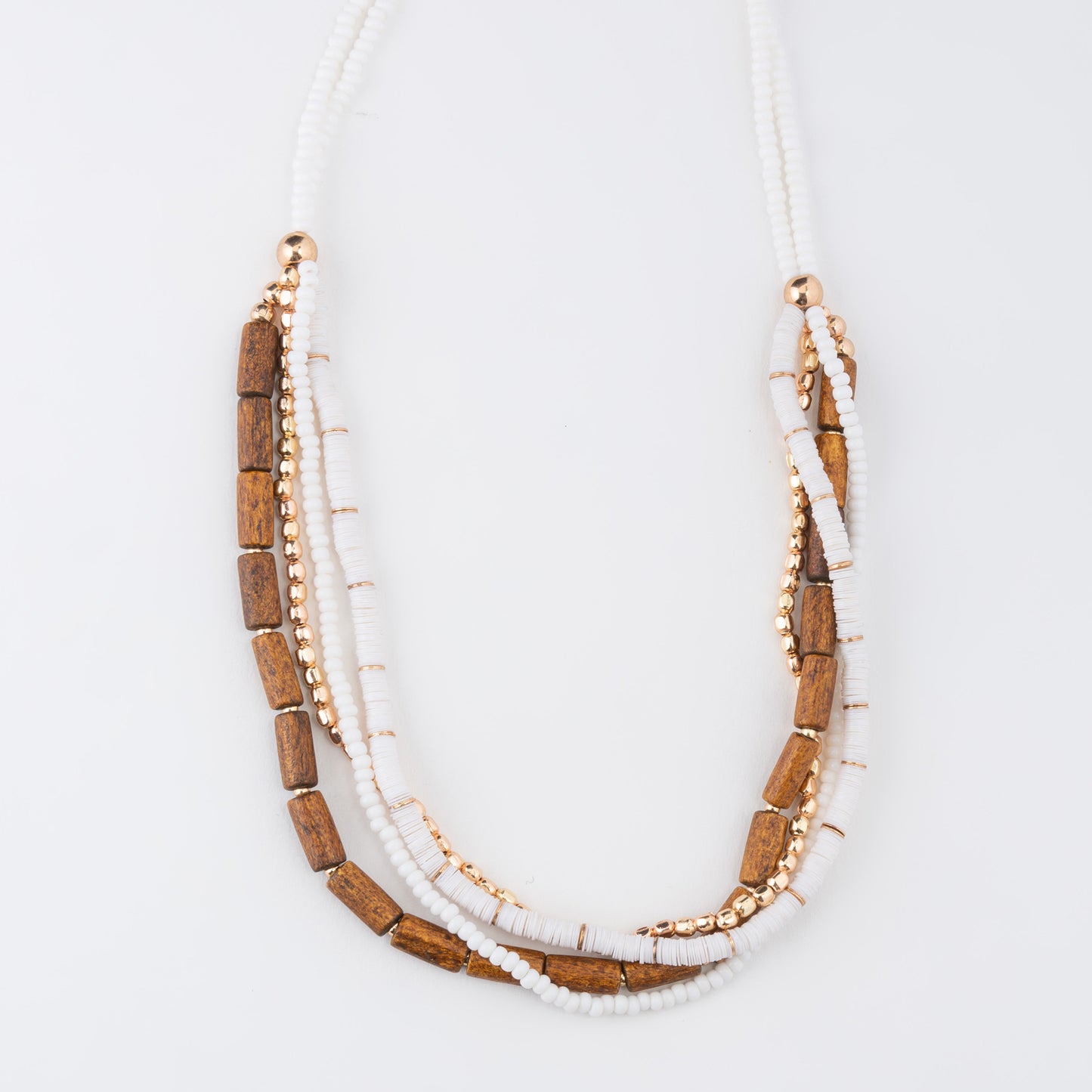 Elliot Multi Row Mango Wood 10" Beaded Necklace