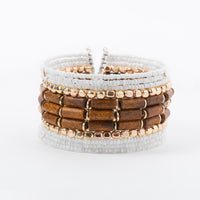 Ellison Wood and Bead Adjustable Cuff Bracelet