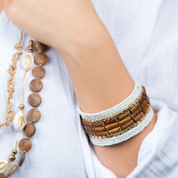 Ellison Wood and Bead Adjustable Cuff Bracelet