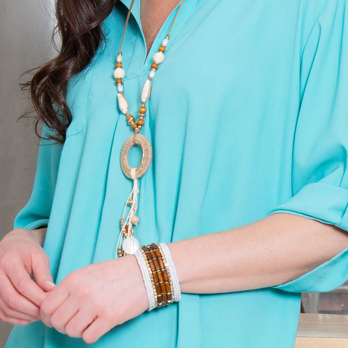 Ellison Wood and Bead Adjustable Cuff Bracelet