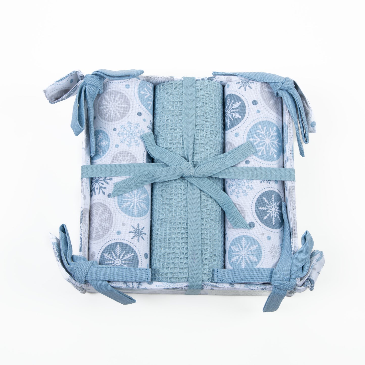 4 Piece Holiday Winter Snowflake Tea Towel & Bread Basket Set