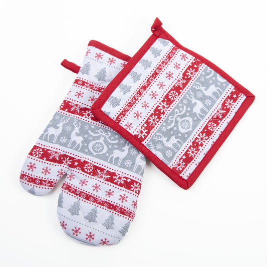 Elsie & Zoey 2 Piece Holiday Silver Trees Oven Mitt & Pot Holder Gift Set