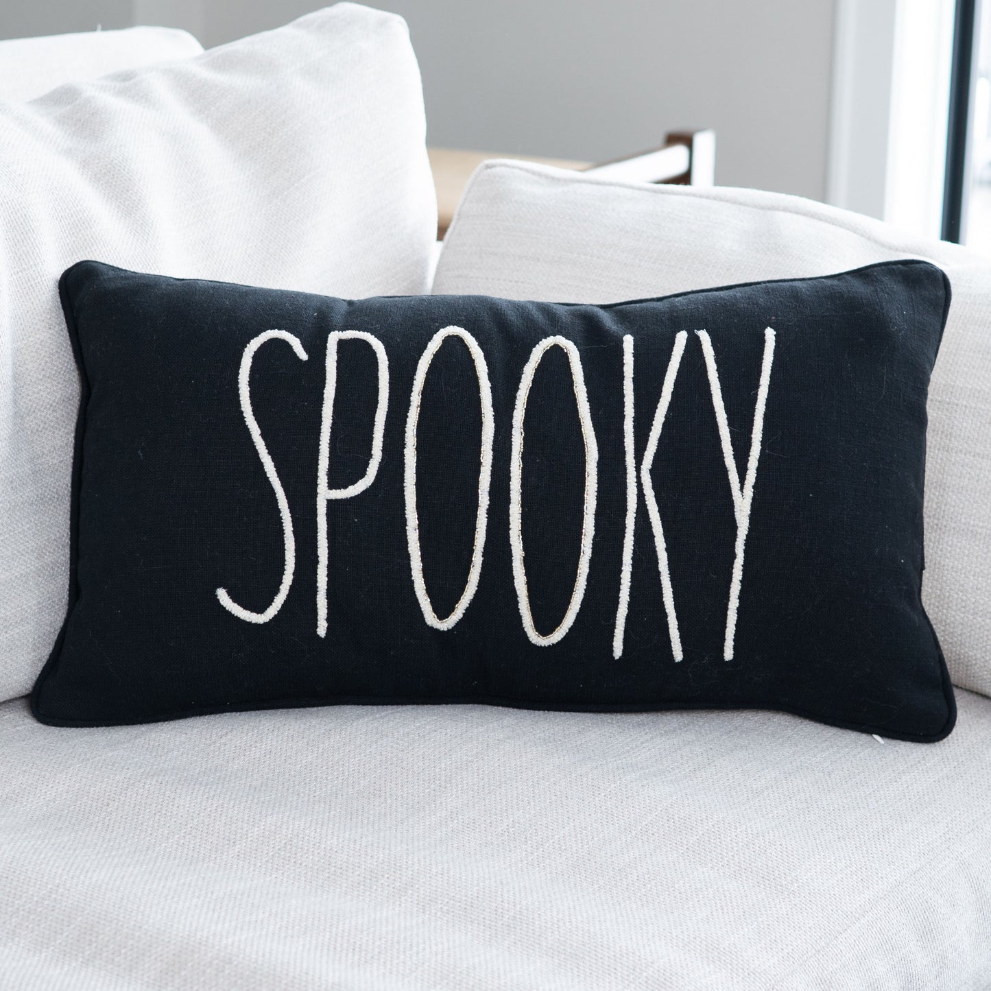 Halloween 12x22" Spooky Beaded Reversible Lumbar Pillow