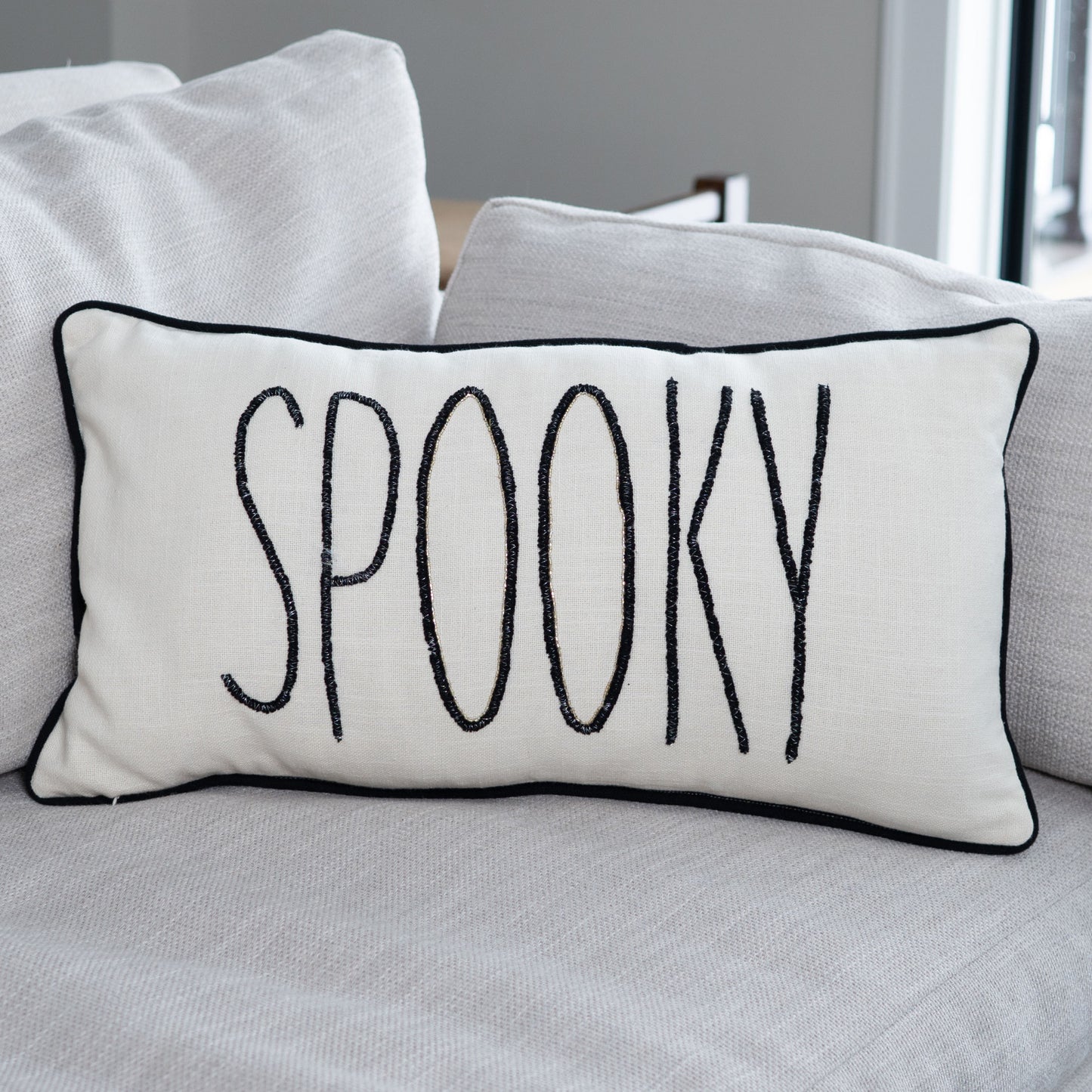 Halloween 12x22" Spooky Beaded Reversible Lumbar Pillow