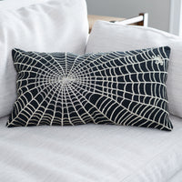 Halloween 12x22" Spider Web Embroidered Lumbar Pillow