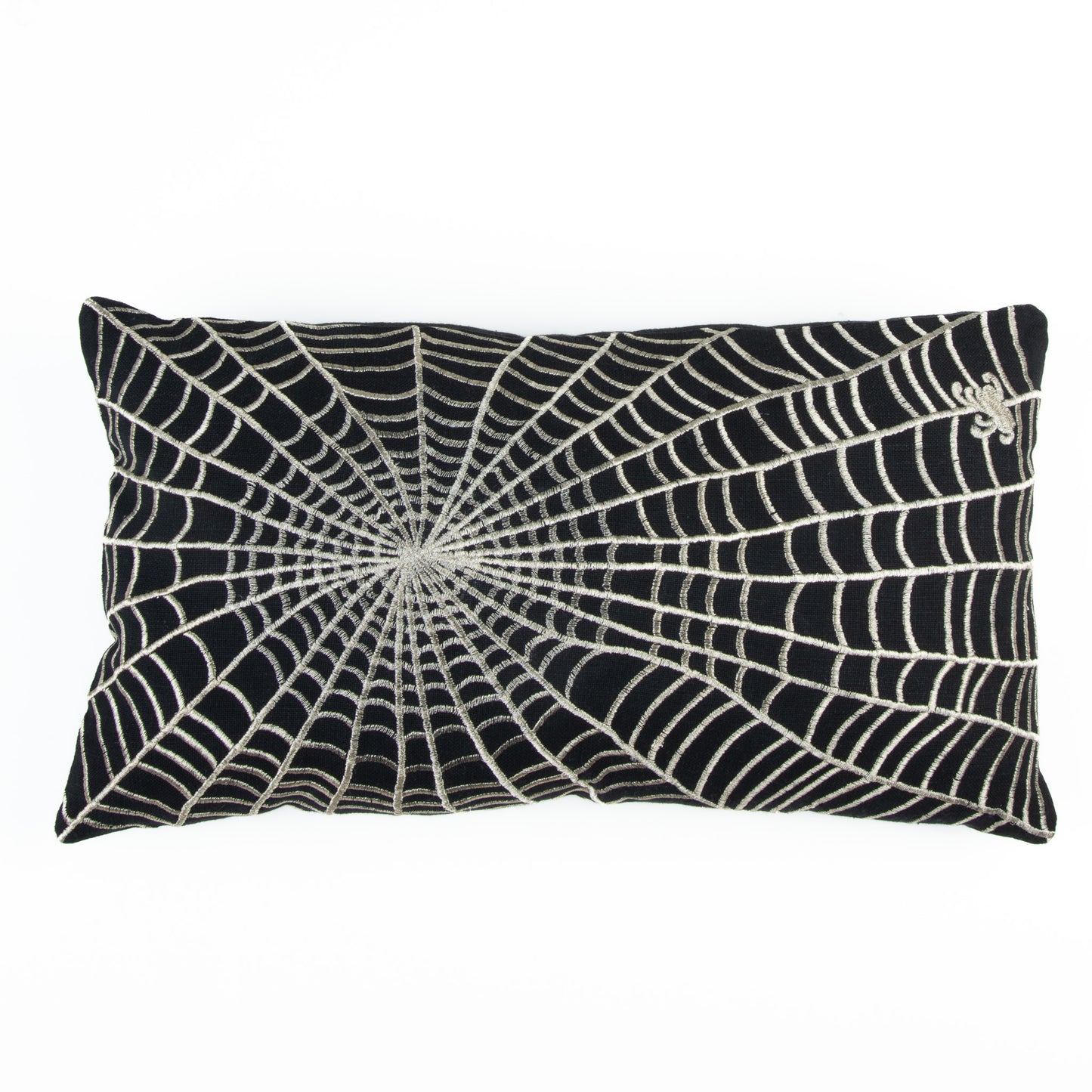 Halloween 12x22" Spider Web Embroidered Lumbar Pillow