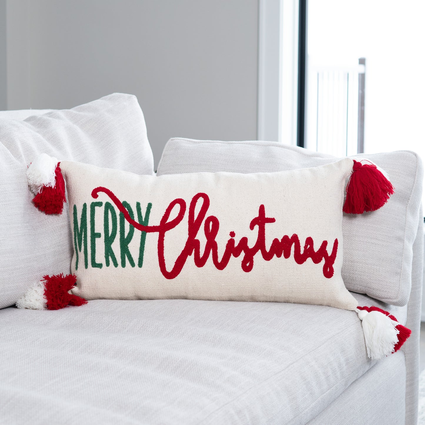 Christmas 12"x22" Merry Christmas Embroidered Holiday Lumbar Pillow