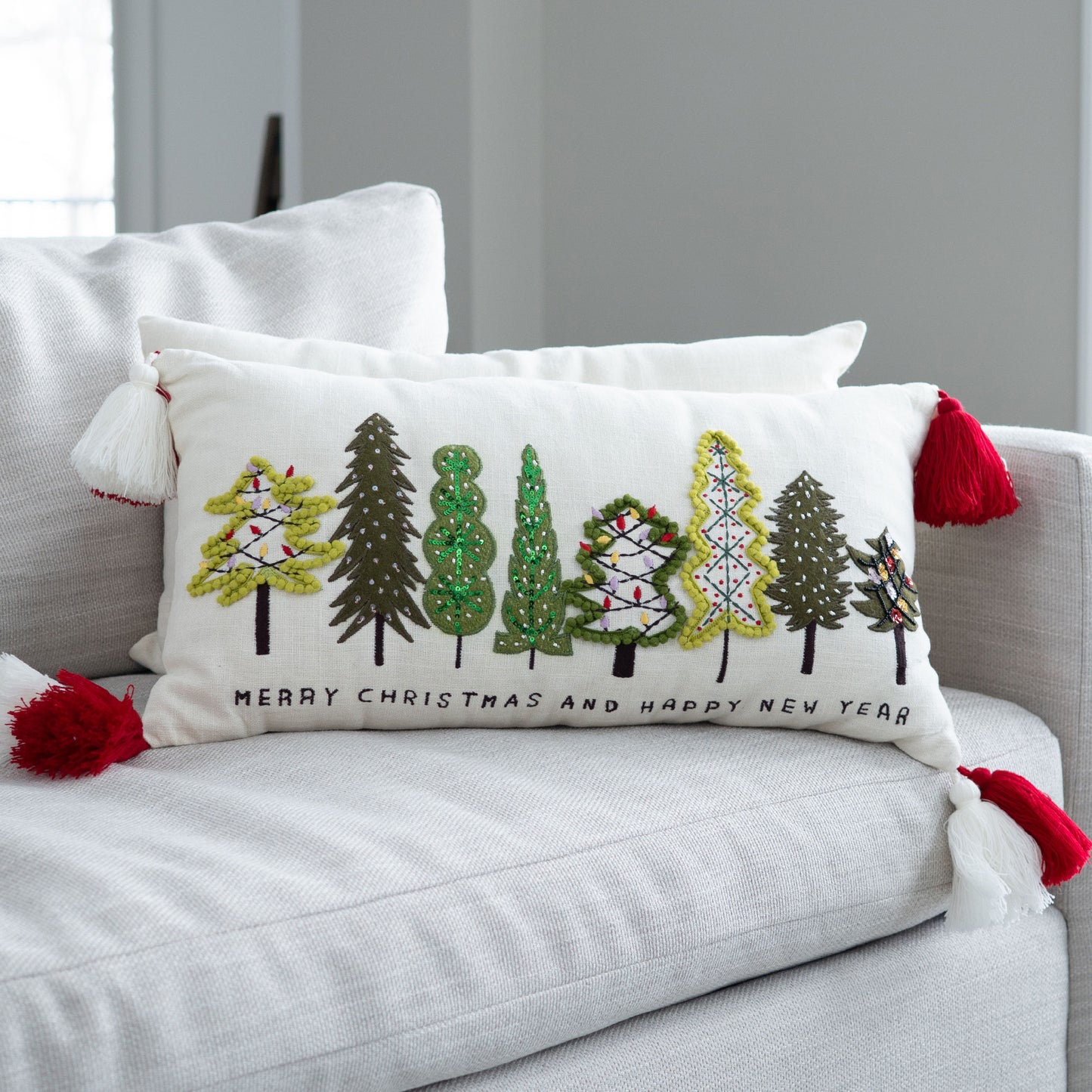 Christmas 12"x22" Forest Embroidered Holiday Lumbar Pillow