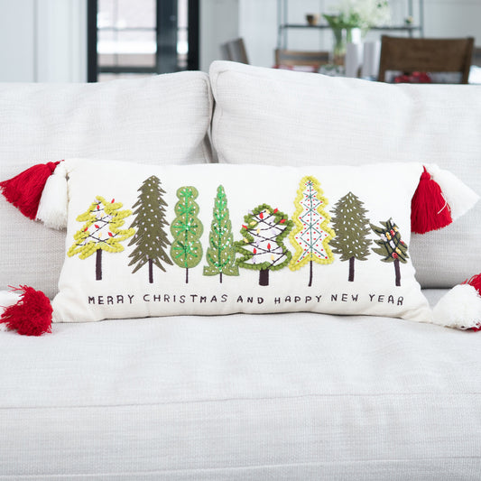 Christmas 12"x22" Forest Embroidered Holiday Lumbar Pillow
