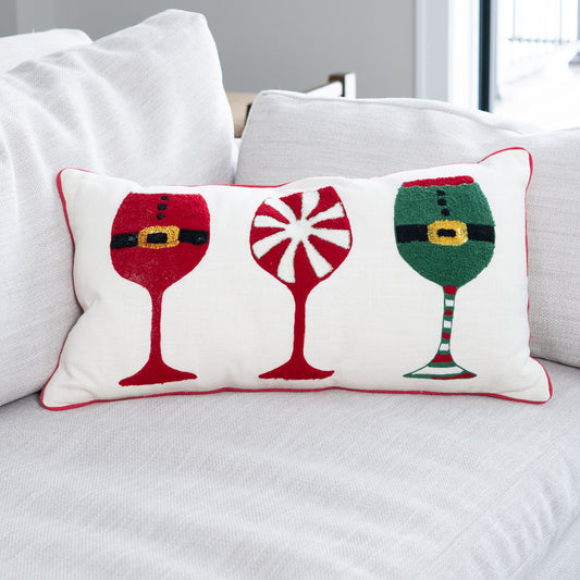 Christmas 12"x22" Christmas Drinks Embroidered Holiday Lumbar Pillow