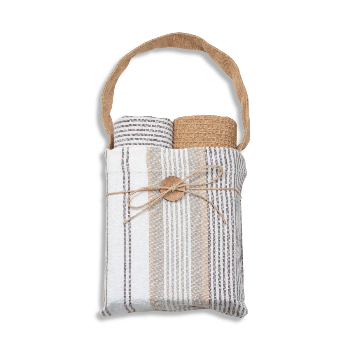 3 Piece Tan Stripe Kitchen Tea Towel Set