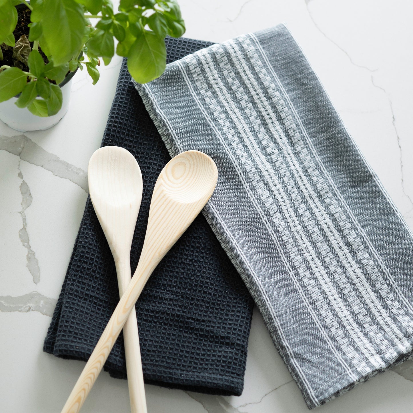 3 Piece Black Stripe Kitchen Tea Towel Set