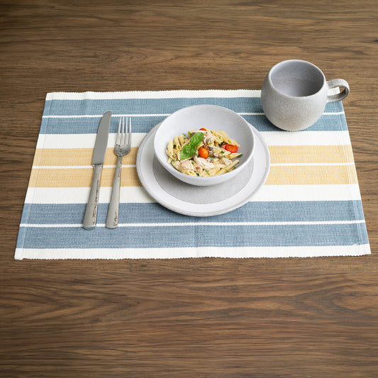 Blue & Tan Stripe Woven Dining Room Table Placemat