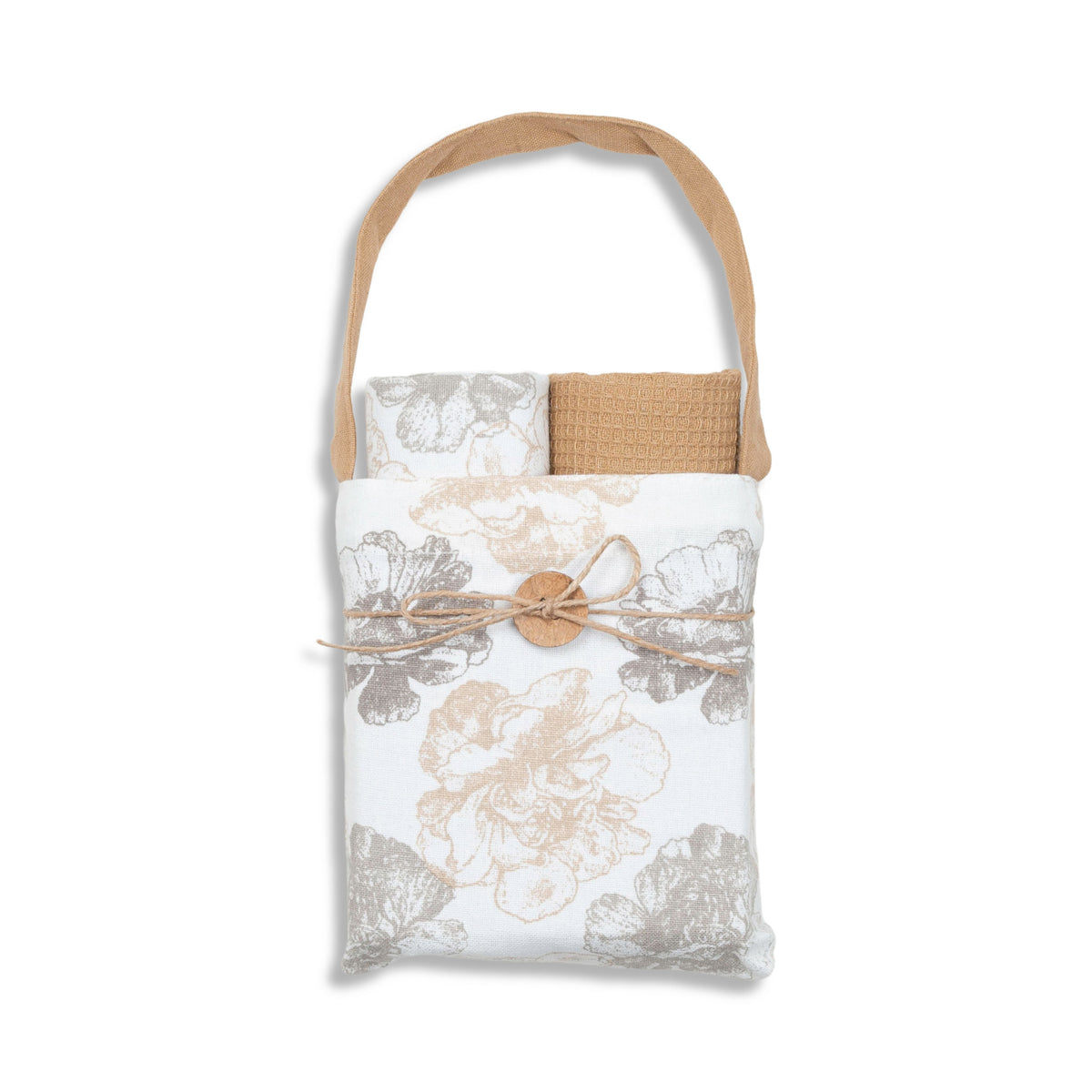 3 Piece Tan Floral Kitchen Tea Towel Set