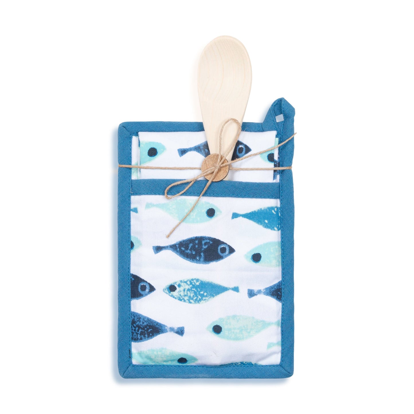 3 Piece Blue Fish Kitchen Tea Towel & Pot Holder Set