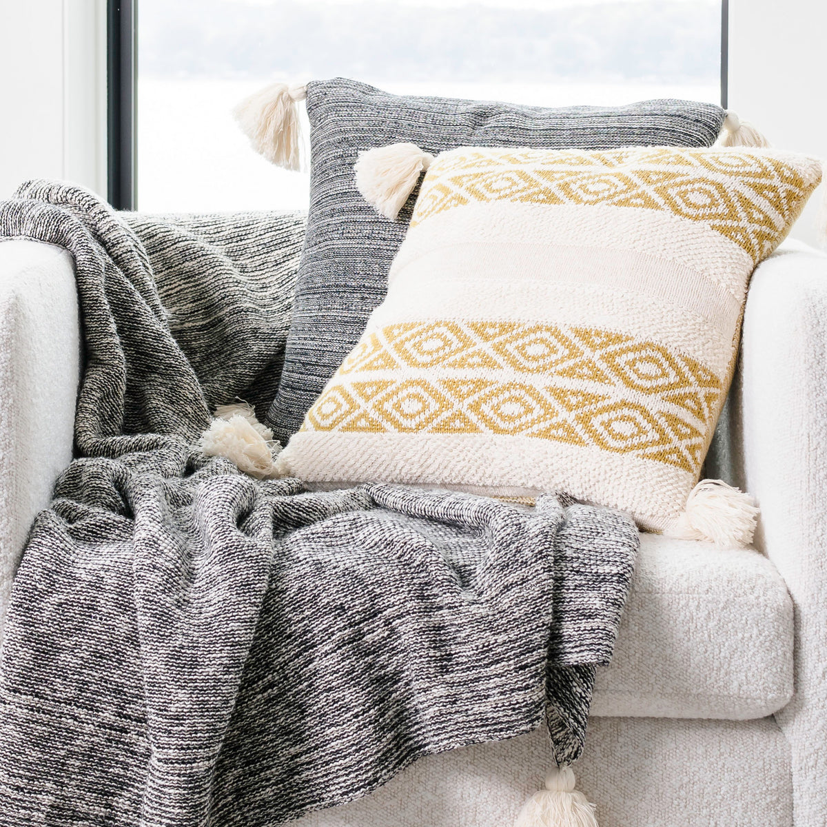 Necalli 18X18" Reversible Striped Cotton Throw Pillow