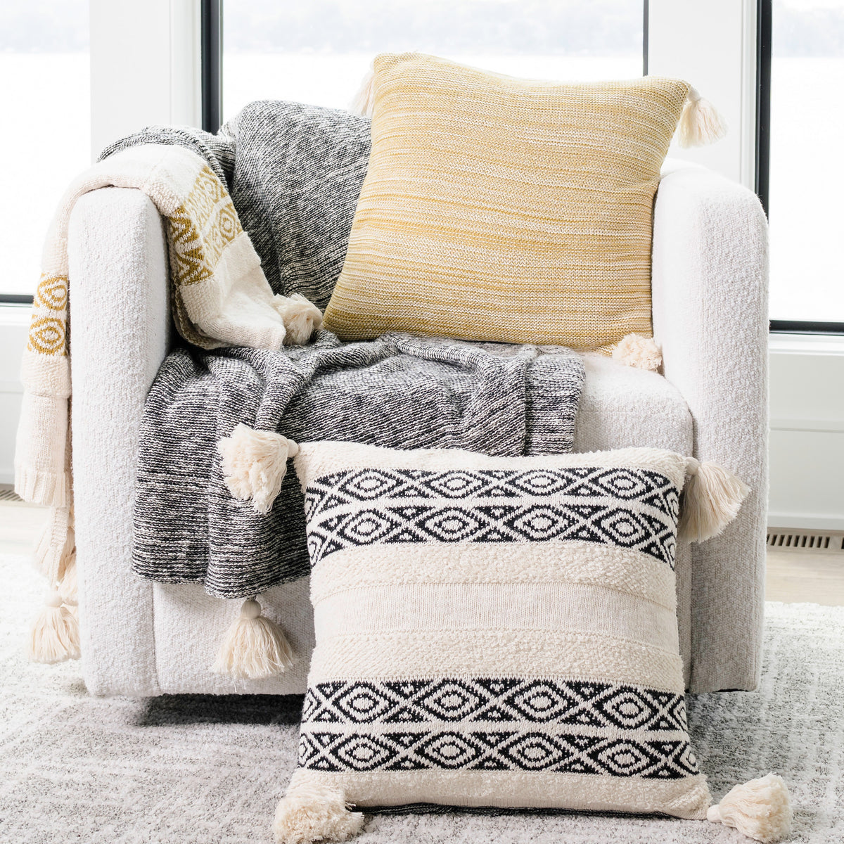 Necalli 18X18" Reversible Striped Cotton Throw Pillow