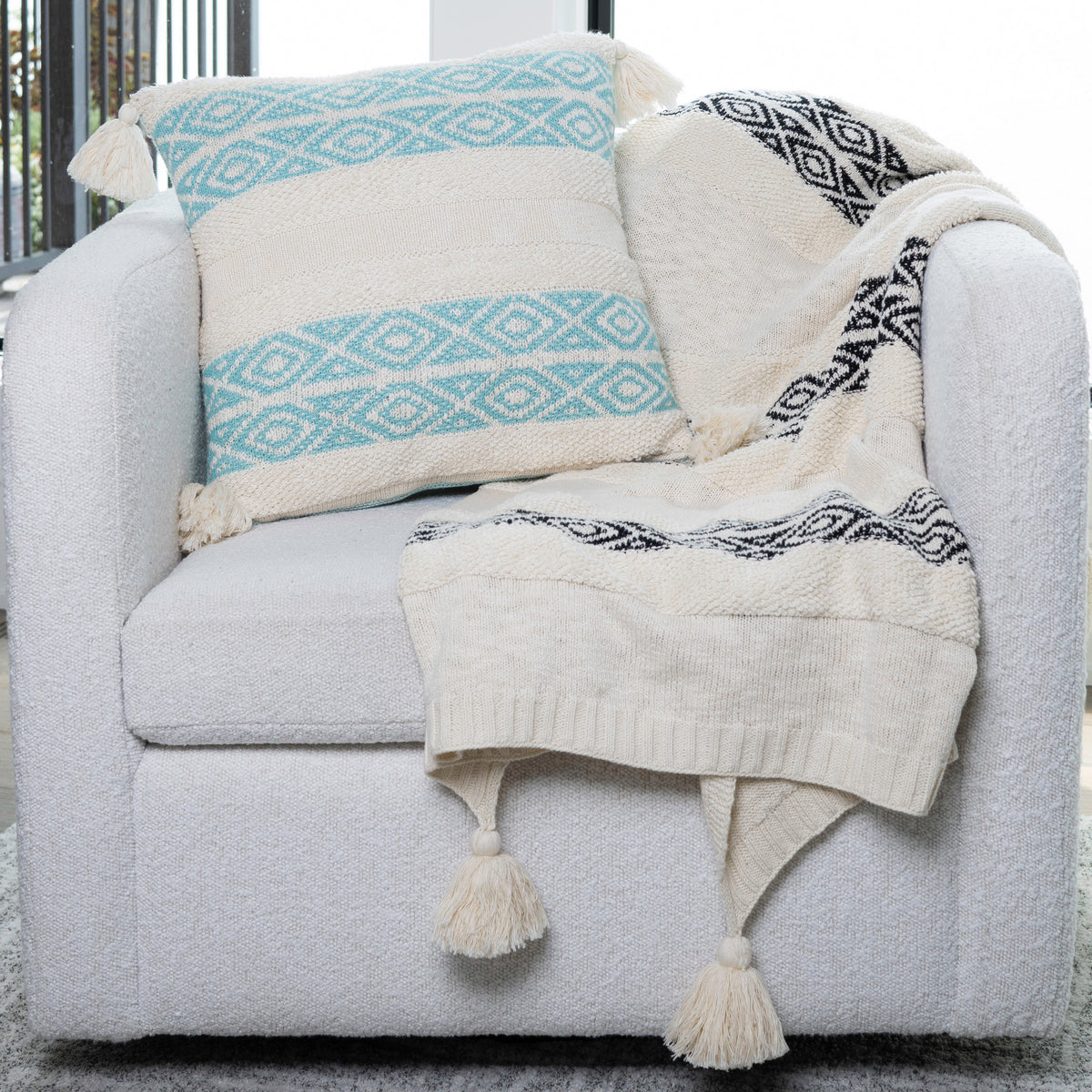 Necalli 50x60" Striped Cotton Decorative Knit Throw Blanket