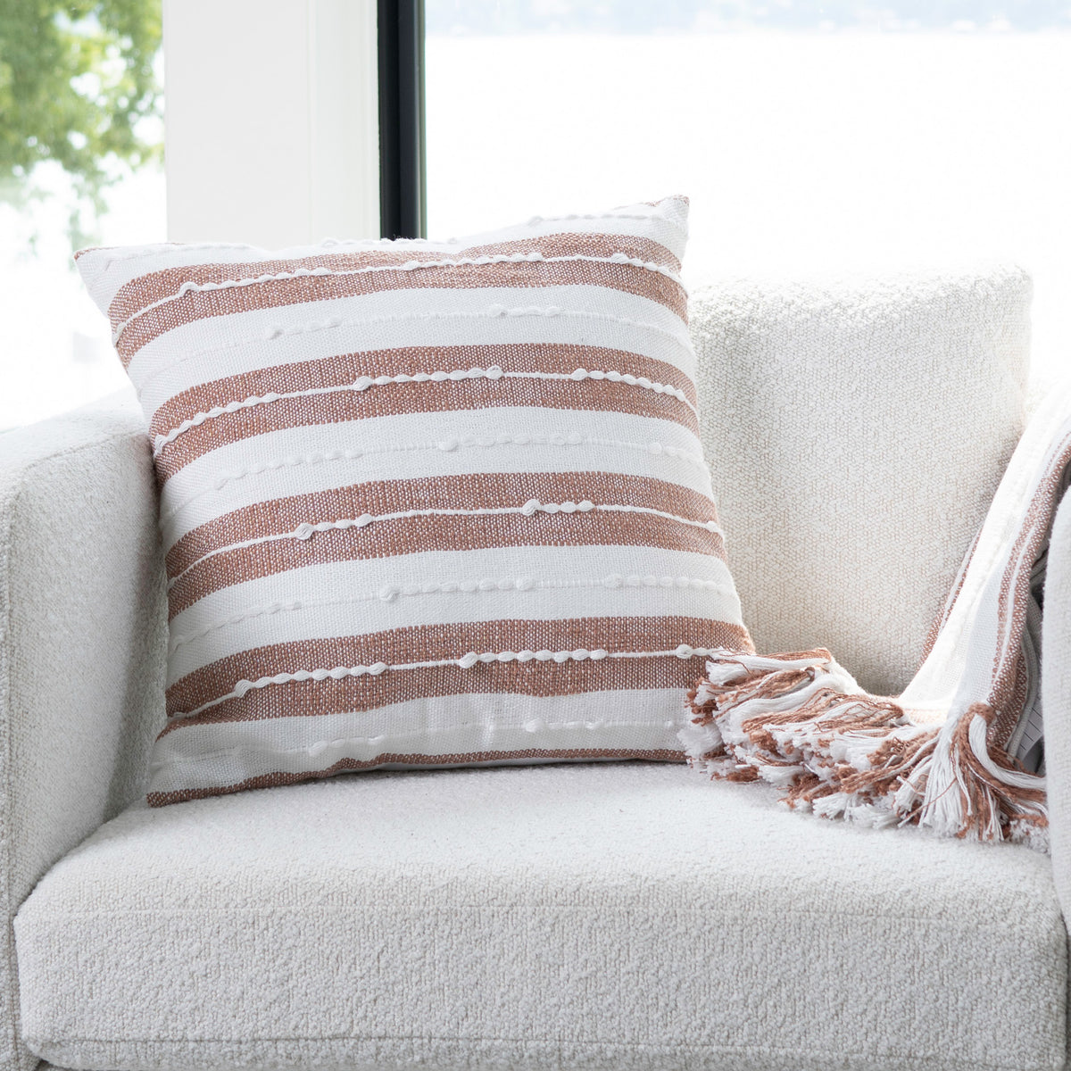 Romy 18X18" Handwoven Striped Indoor/Outdoor Throw Pillow