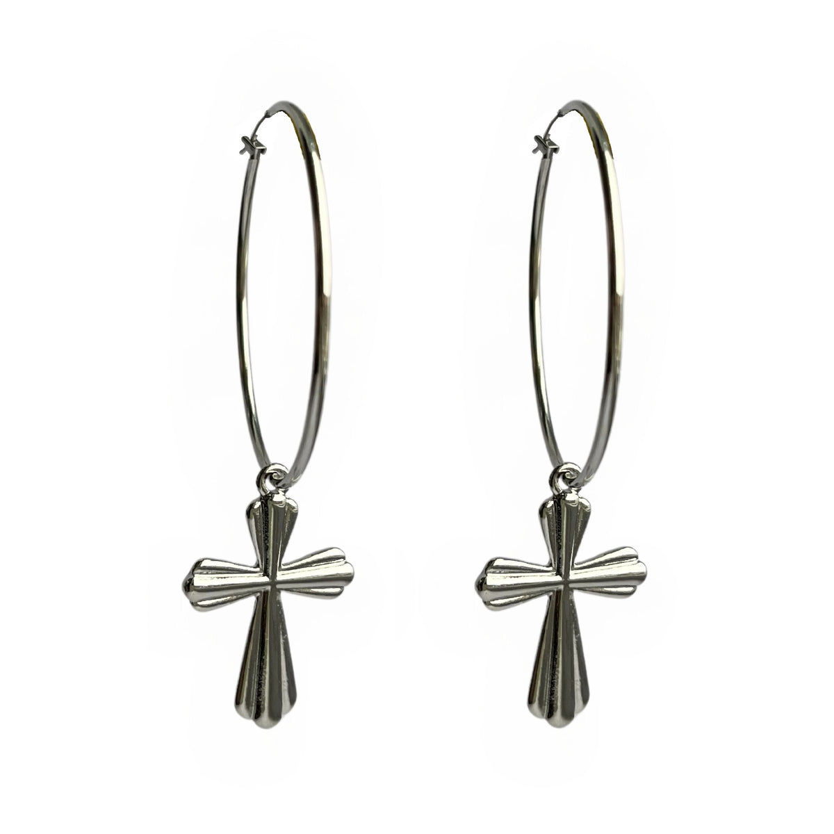Celesta Cross Charm Curved Hoop Earrings