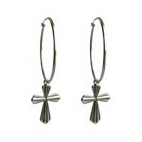 Celesta Cross Charm Curved Hoop Earrings