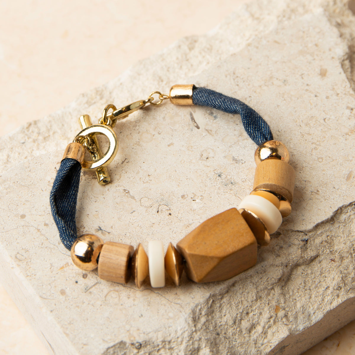 Caris Geo Wood and Denim Toggle Bracelet