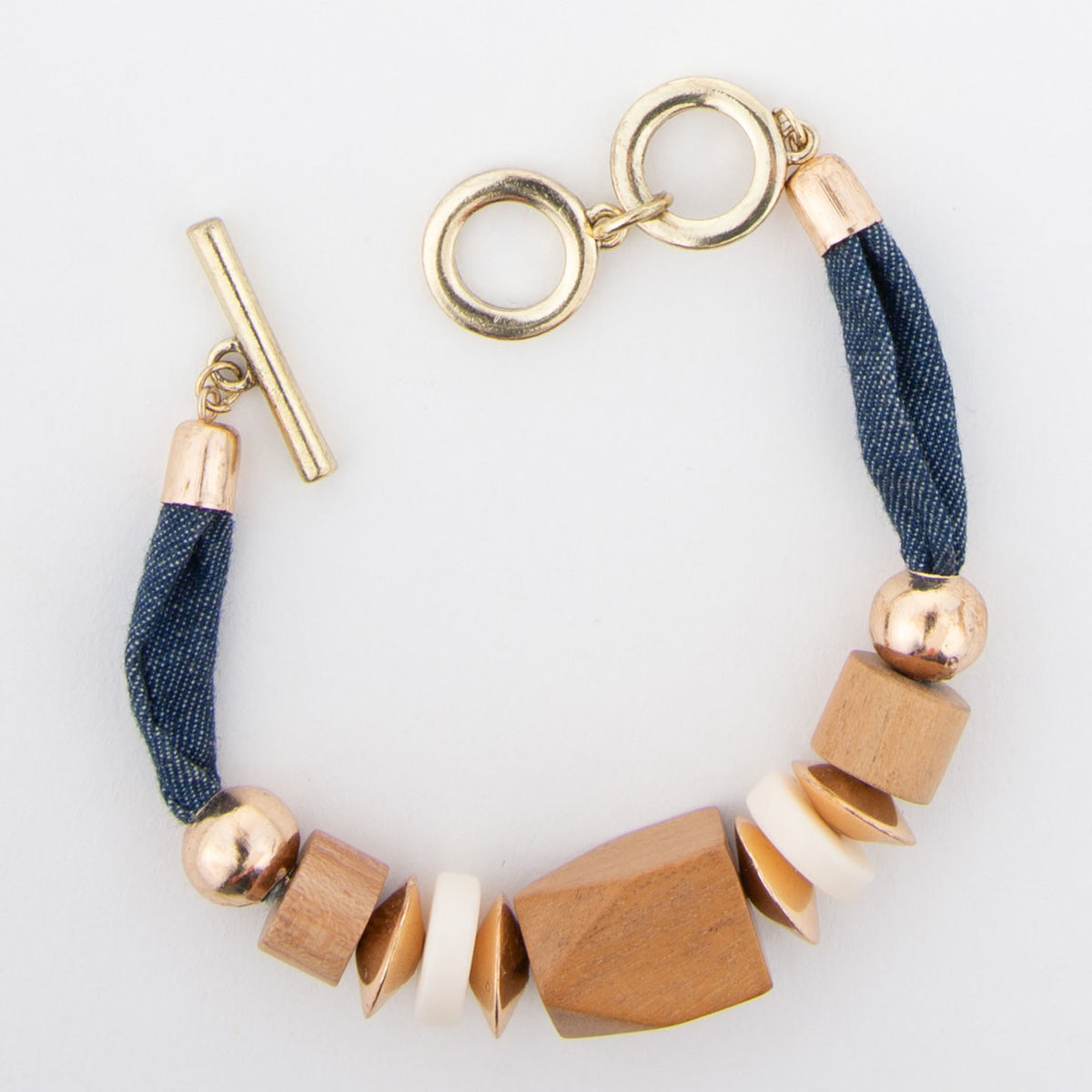 Caris Geo Wood and Denim Toggle Bracelet