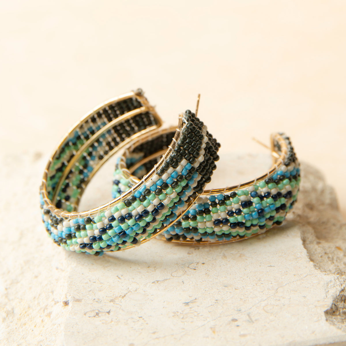 Irie Multi-Color Beaded C Hoop Earrings