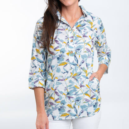 Tessa 3/4 Sleeve Collared Tunic Blouse