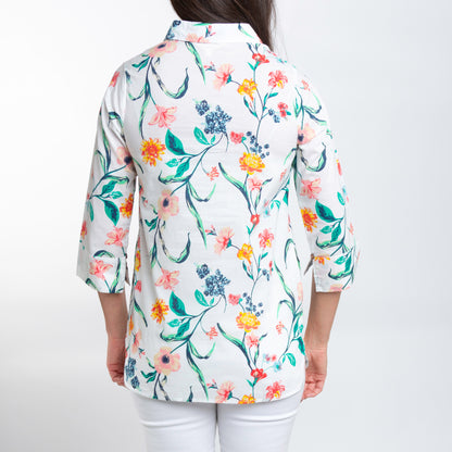 Tessa 3/4 Sleeve Collared Tunic Blouse
