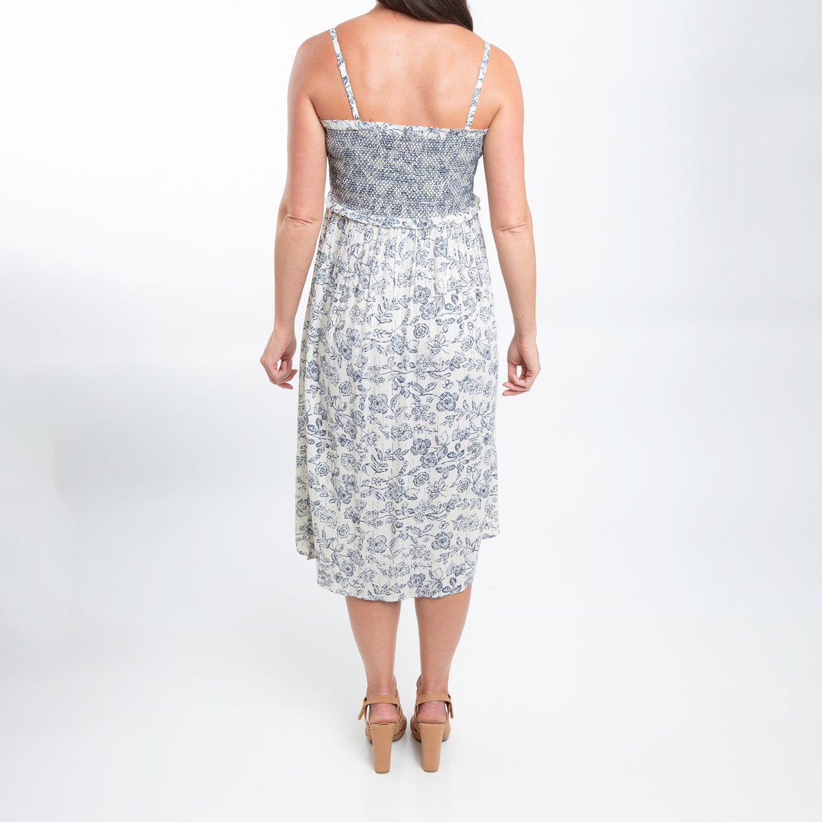 Sarai Smocked Bodice Toile de Jouy Midi Dress XL