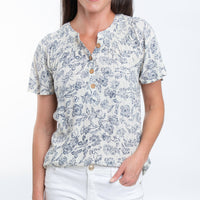 Joelle Short Sleeve Button Up Floral Blouse