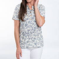 Joelle Short Sleeve Button Up Floral Blouse