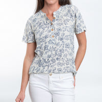 Joelle Short Sleeve Button Up Floral Blouse