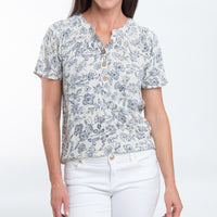 Joelle Short Sleeve Button Up Floral Blouse