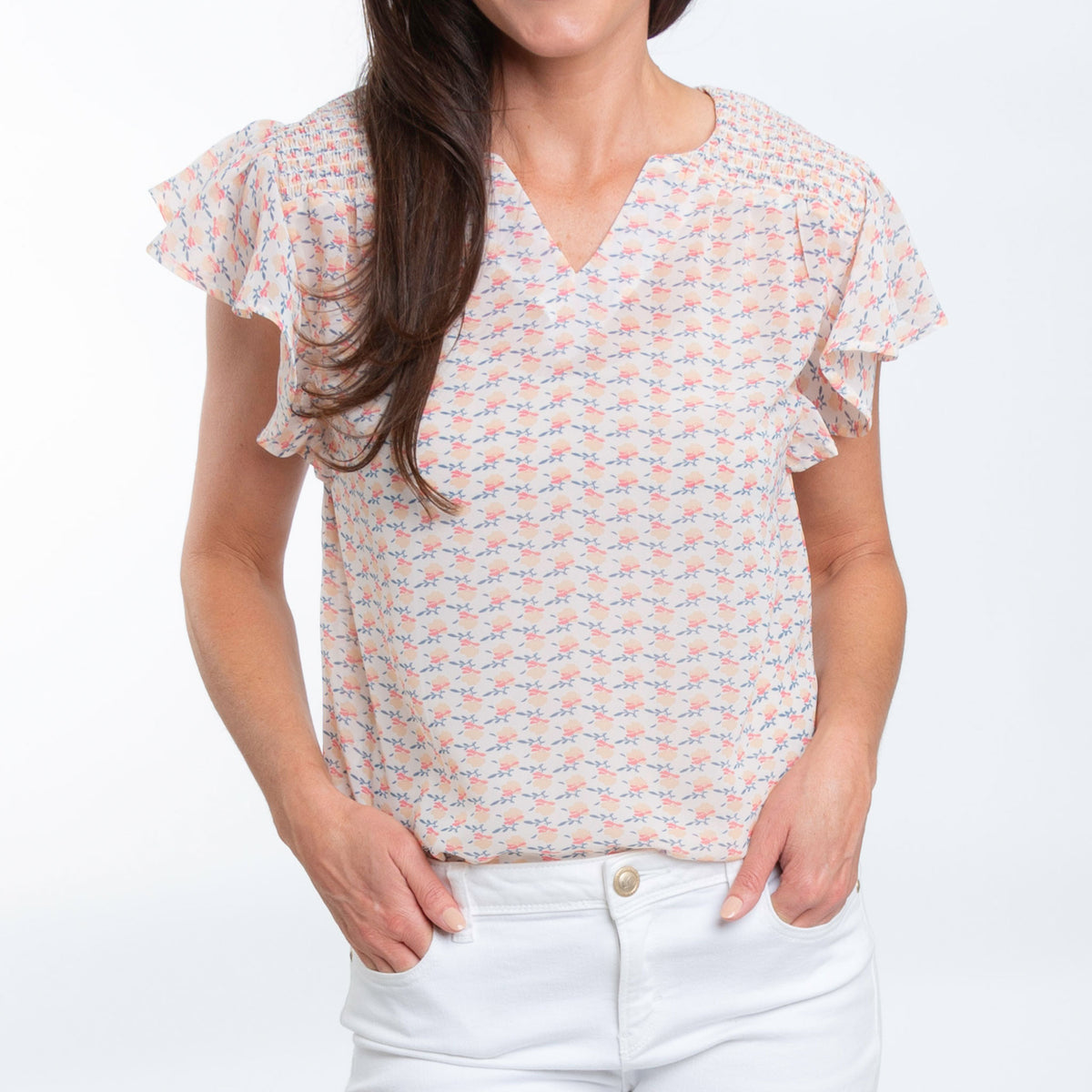 Petra Ruffle Short Sleeve V-Neck Blouse