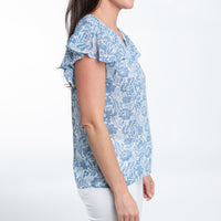 Petra Ruffle Short Sleeve V-Neck Blouse