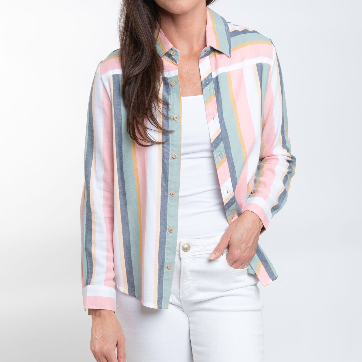 Sayla Long Sleeve Striped Button Up Blouse