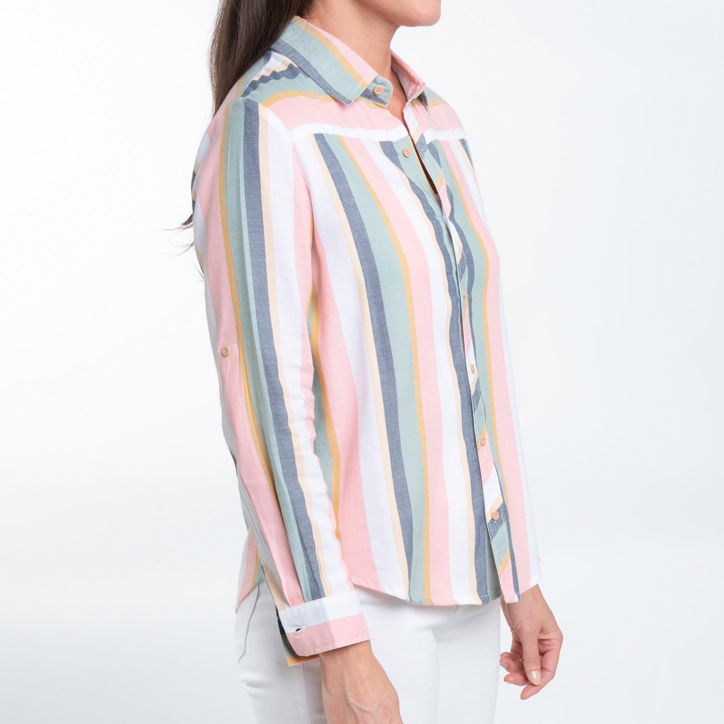 Sayla Long Sleeve Striped Button Up Blouse