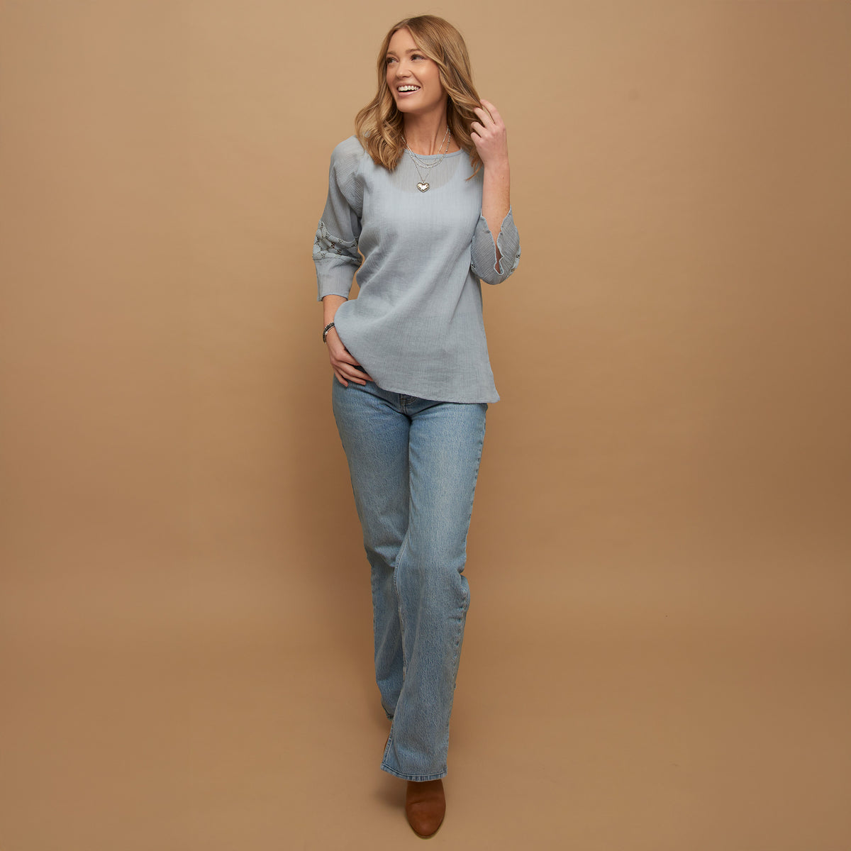 Skylah Celestial Blue Raglan Sleeve Blouse