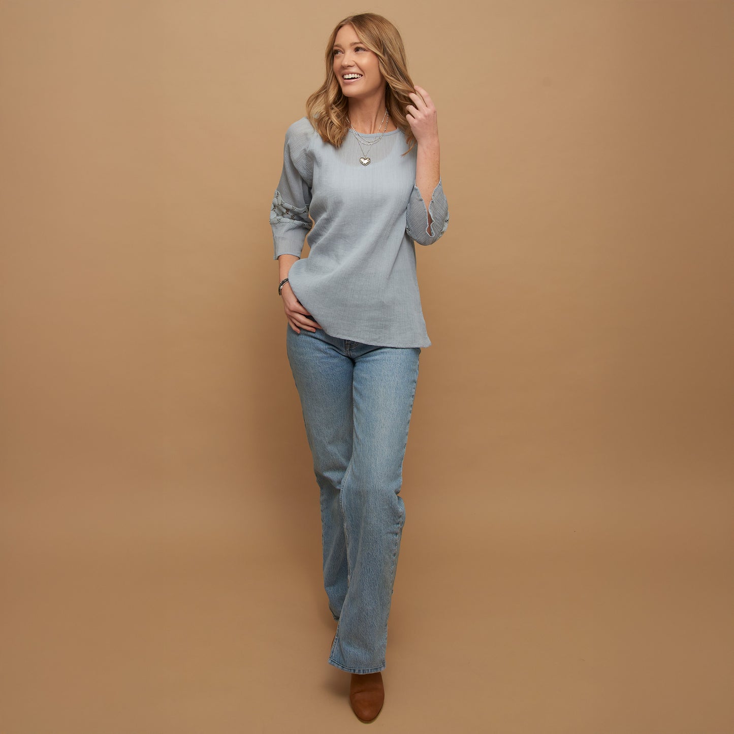 Skylah Celestial Blue Raglan Sleeve Blouse