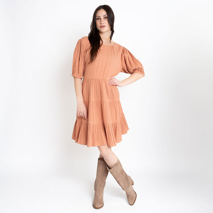 Arissa Half Sleeve Crew Neck Tiered Panel Dress