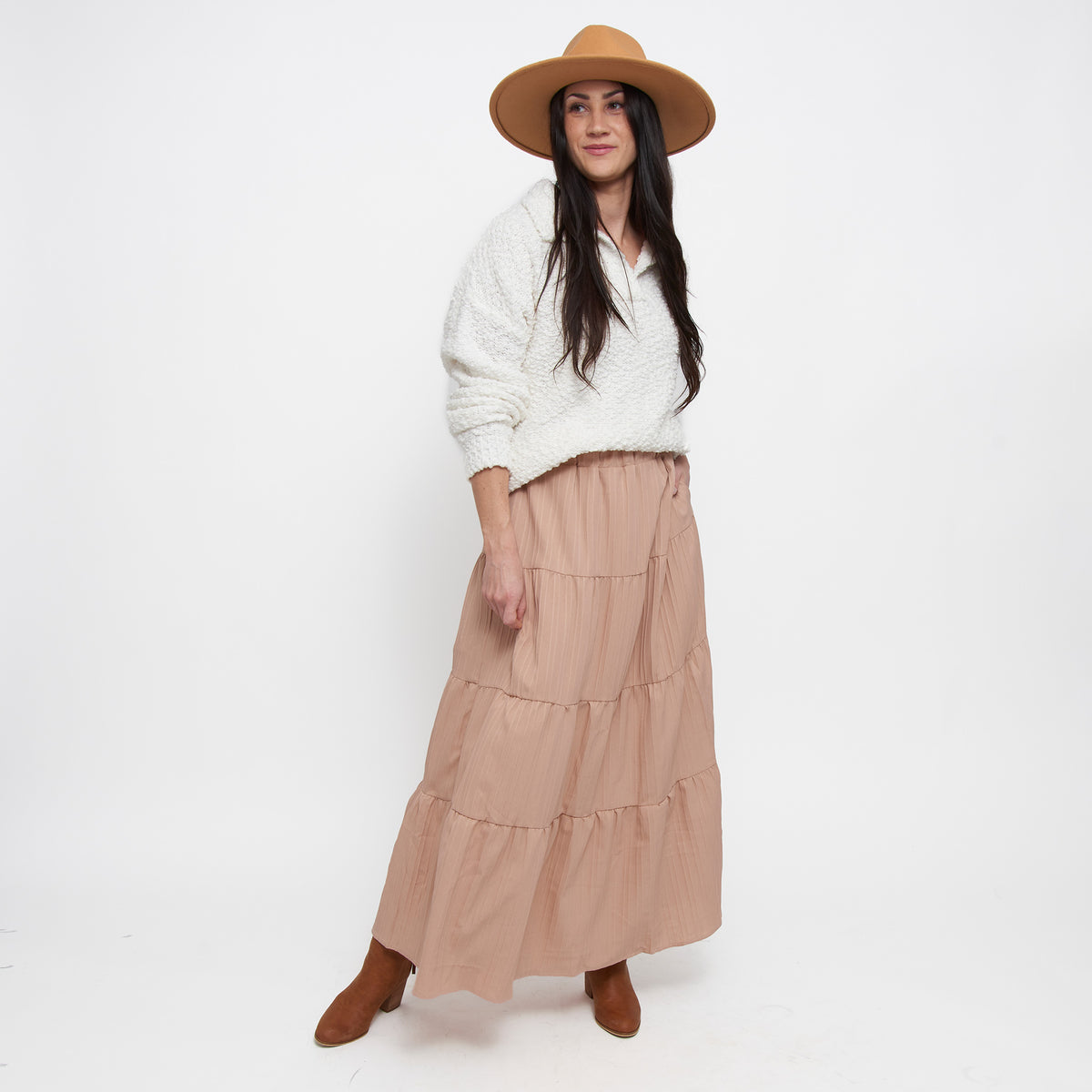 McKay Tiered Rosewater Maxi Skirt with Pockets