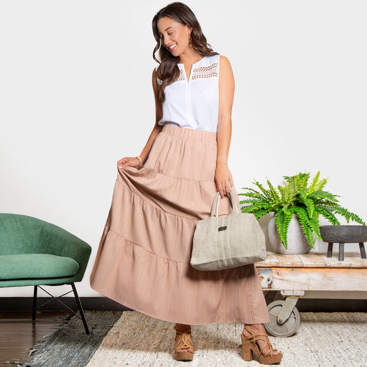 McKay Tiered Rosewater Maxi Skirt with Pockets