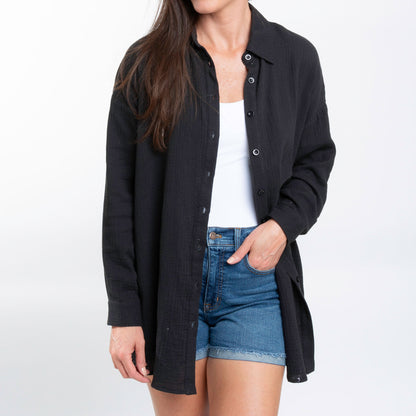 Aaliyah Gauze Long Sleeve Button Up Top