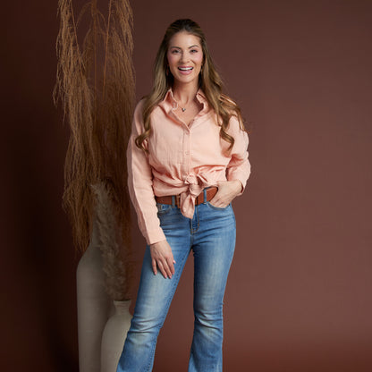 Aaliyah Gauze Long Sleeve Button Up Top
