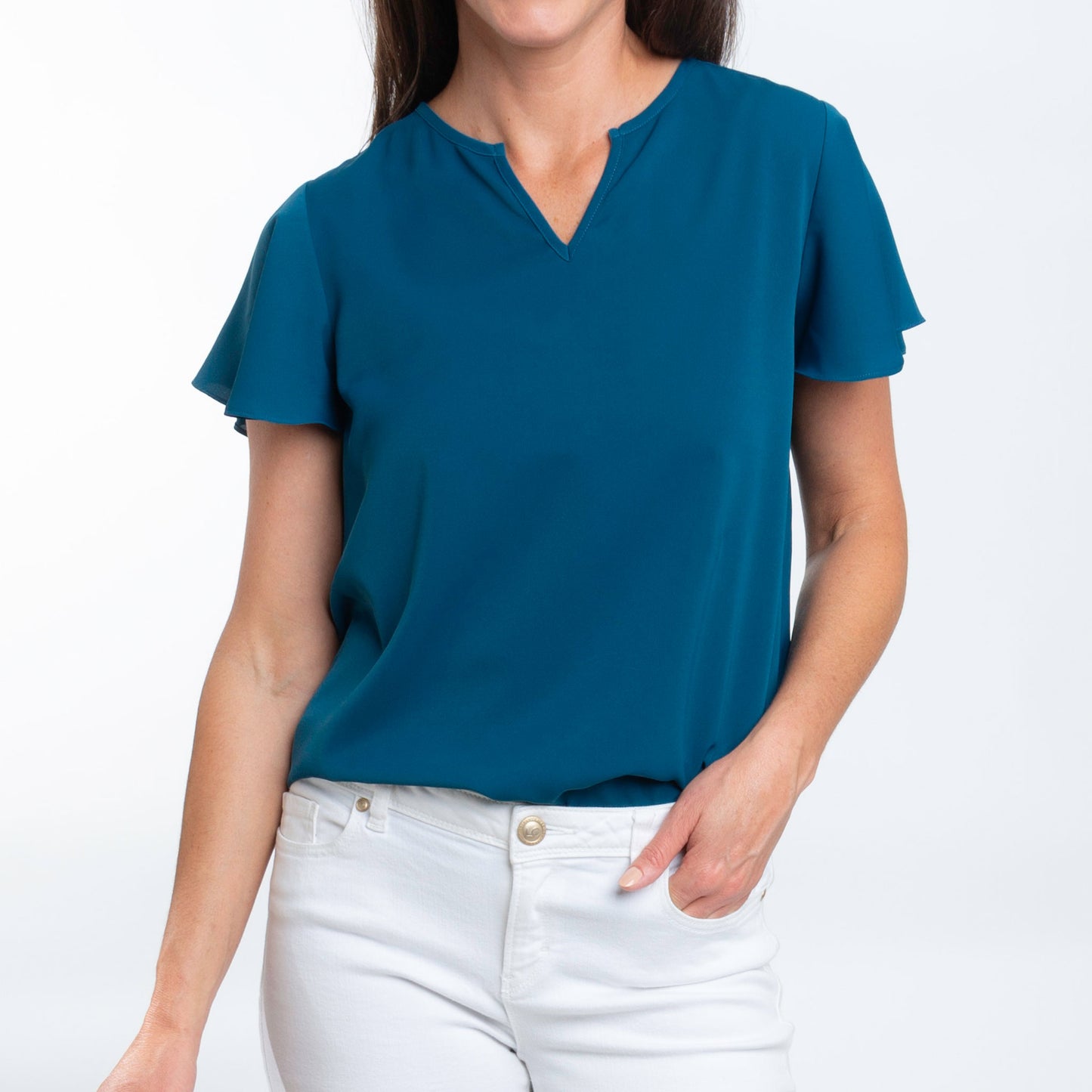 Amal Flutter Short Sleeve V-Neck Blouse