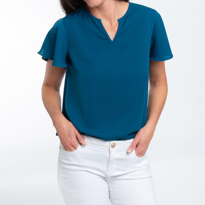 Amal Flutter Short Sleeve V-Neck Blouse